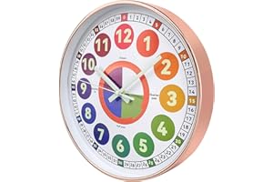 DORBOKER Luminous Wall Clock for Bedroom Silent Glow In The Dark Clock Learning Time Telling Time Kids Clock For Classroom Girls Boys Room Decor (Rose Gold, 30cm 12inch)