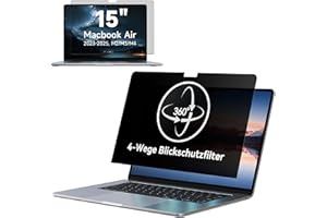 IPROKKO 360° Blickschutzfolie für MacBook Air 15 Zoll (2023-2025, M2 M3 M4), Selbstklebender Anti Glare Blaulicht Mac Privacy Screen Protector, Vier-Wege Blickschutzfilter, Laptop Sichtschutzfolie
