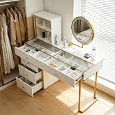 luckdect - Dressing Table with Mirror, Dressing Table for Makeup Table, Storage Shelf, 5 Drawers, 2 Compartments with Door, C