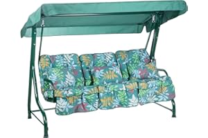 Alfresia Roma 3-Seater Garden Swing Seat - Outdoor Patio Swing Chair with Adjustable Waterproof Canopy and Classic Cushions, Green Canopy and Frame, Alexandra Green Leaf Classic Cushions