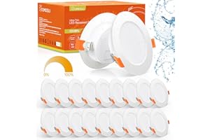Tomosu Lot de 20 Spot LED Encastrable Dimmable, 5W 450LM Spot LED Encastrable Extra Plat Blanc Chaud 2700K-3000K, Diamètre du trou 75-85mm Spot Salle de Bain IP44 pour Salon Chambre Cuisine