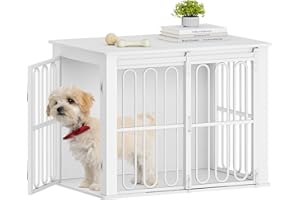HEXCELEN Hundekäfig-Möbel aus Holz, 81 cm Hundebox für Zuhause, Hundekäfig mit 2 Türen, Schiebetüren, für Kleine, Mittlere Hunde, Robuster, Beistelltisch, 81 × 55 × 62,4 cm, Weiß