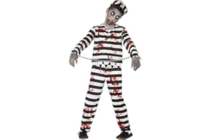 Smiffys Kinder Zombie Sträfling Kostüm, Hose, Oberteil, Hut und Handfesseln, Größe: L, 44326