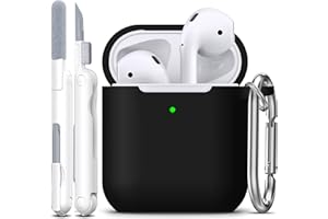 R-fun Kompatibel mit AirPods 2. Generation 2019 Case, 1. Gen 2016 Hülle Case Cover mit Reinigungsset und Schlüsselanhänger, weicher Silikonschutz für Apple AirPods Hülle,Schwarz