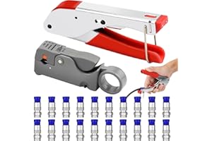 ALFFREUDE Juego de Pinzas de Compresión Pelacables con 20 Conectores F de Compresión Para cine en Casa de TV Por Satélite