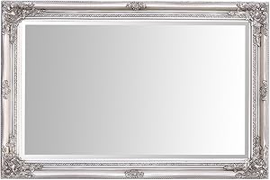 Select Mirrors Rhone Wall Mirror – French Vintage, Rococo Baroque Style, Shabby Chic Home Decor – Large - 60cm x 90cm (2x3 ft) (Antique Silver)