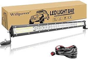 Barre de Willpower LED 24'' 216W + 2 Pièces Support Magnétique + Faisceau de Câblage Rampe LED 12V 24V Étanche Projecteur Feux pour 4x4 Voiture Camion Tracteur Quad Bateau
