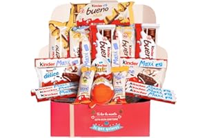 IMPERIAL COAST San Valentin Caja regalo de chocolates original para cumpleaños niños pareja : Kinder Bueno Chocolate y Blanco, Happy Hippo, Kinder Maxi, Delice, Kinder Joy I Caja resistente