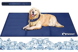 Peteast Dog Cooling Mats, 90 x 60cm XL Cool Mat with Ice Scarf, 1.5cm 600D Thikend Anti-scratch Gel Self Cooling Mat for Dogs, Keeps Your Pets Cool in Hot Summer