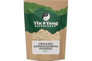 Organic Ashwagandha Powder 500g, by Yin & Yang Superfoods. 100% Pure and Raw - Premium Quality. Vegan, Gluten Free & Palm Oil Free.