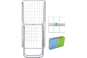 Jardin202 - Tendedero metálico Plegable con alas | Superficie 19 m | Incluye 20 Pinzas 182 x 56 x 107 cm