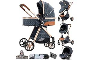Prokoke Carrito Bebe 3 en 1, Carrito Bebe con Empuje Reversible de Dos Vías, Carro 3 Piezas con Estructura de Aleación de Aluminio, Cochecito Tres Piezas Para Recién Nacidos (225 Blue)