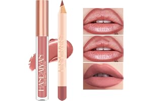 BELIKY GIRL 2 Pcs Set di trucco Matte Lip Liner e rossetto, velluto liquido rossetto opaco Lip Gloss Set impermeabile di lunga durata, sexy rossetto rosso per le donne trucco quotidiano labbra Lip Stain-Set (07)