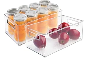mDesign Caja organizadora transparente - Guardatodo para heladera, estantes o armarios - Contenedor plastico resistente - Con práctica asa para llevar - Set de 2 unidades
