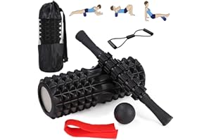 Zaxiva 5-in-1 Massage Set, Hochdichte Faszienrolle Wirbelsäule, Massageroller, Massageball, Spanner, Widerstandsband für Tiefenmuskelmassage, Fitnessübungen für den Ganzen Körper Pilates Set