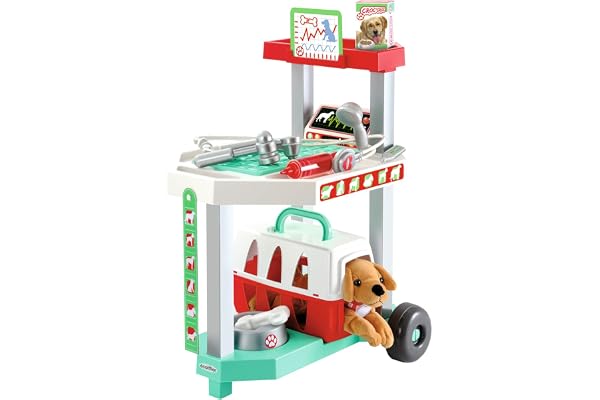 Jouets Ecoiffier – 1909 - La clinique vétérinaire pour enfants vendue avec peluche– Jeu d'imitation – 15 pièces – Dès 18 mois – Fabriquée en France