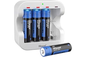 Hixon lithium aa battery with Charger,3500mWh High-Capacity AA Rechargeable Battery,Constant 1.5V rechargeable battery aa(4AA Battery+Charger)