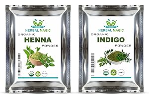 Herbal Magic Organic Henna Powder (100g) + Organic Indigo Powder(100g) for Hair Dye, USDA,Chemical Free Hair Coloring, Natural Hair Mask, Combo Pack,Premium Quality