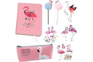 YWQQ 8 Pezzi Diario di Fenicotteri, Taccuino di Diario di Cancelleria di Fenicotteri Carino e Penne di Gel Set, Set di Cancelleria con Fenicottero,bei Regali di Compleanno per Ragazze