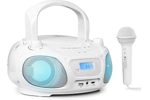 Auna Tragbarer Radio für Kinder mit CD Player, Mikrofon und USB, 3 W Boombox mit Bluetooth Funktion, AUX/FM Radio Tragbar mit LED-Display, MP3, 5.0 Streaming, CD-Radio mit für Mädchen und Jungen