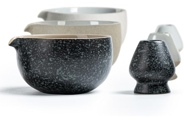 TEANAGOO Japanese Natural Rock Texture Matcha Chawan - 510 ml - K17 - Noir Rocky/Gris - Bol à thé en céramique - Bol à thé pour matcha