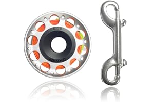 NITESCUBA Moulinet de plongée de 30,5 m avec clip à double extrémité en aluminium pour la plongée avec tuba, la pêche, argenté