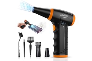 WHATOOK W12 Mini Souffleur Air Comprimé Puissant: 3 Vitesses 150000 TR/Min Bombe Air Sec Dépoussiérant, Électrique 8000mAh LED Aspirateur Fil Souffleur pour Nettoyage PC, Clavier, Voiture, Canapé