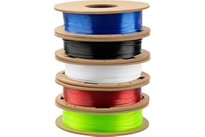 TINMORRY TPU Filament 1.75mm Combipack, 3D Printer Filament, 200g x 5 Spools, Black+White+Transparent Red+Transparent Blue+Transparent Green
