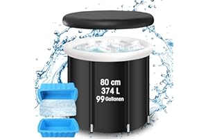 HYDREAM Eisbad Tonne für Athleten mit Abdeckung, 80cm Aufblasbare Badewanne Eisbadewanne für Sportler Faltbare Tragbares Ice Bath Tub für Kryotherapie Außenbereich Kalttauchgerät mit 2 Großer Eisblockform