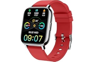 Ordtop Smart Watch, Fitness Tracker 1.69" Touch Screen Heart Rate Sleep Monitor, IP68 Waterproof Fitness Watch, 24 Modes, Pedometer Step Activity Trackers Smartwatch for Men Women for Android iOS Red