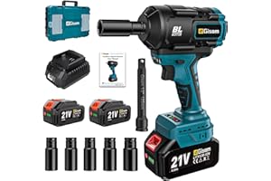 Gisam 1200Nm Akku Schlagschrauber mit 8000mAh Akkus und Schnellladegerät, 1/2 Bürstenloser Akku Schlagschrauber Reifenwechsel mit 5 Steckschlüsselsatz für Autos, Gerüst (000-Mit 2 Akku)