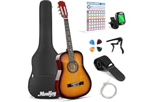 Moukey Basswood 38-inch Guitarra clásica para principiantes, Guitar Sunset