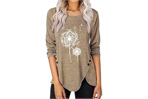 QHDDP Wickelbluse Damen Damen Casual Fashion Printed Button Langarm-T-Shirt Damen Top Oberteile Damen Herbst Wickelbluse Damen Lange Bluse Damen