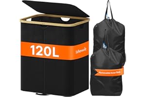 Lifewit 120L Pfandflaschen Sammelbehälter 2 fächer mit Deckel, Groß Pfandflaschen Behälter 2 Tragetasche für ErhaltenFlaschensammler eignet Sich für Küche, Küche Abstellraum Flaschentasche, Schwarz