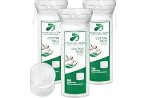 Essential Glow 300 Premium Cotton Wool Pads for Adults and Babies – Double Layered - Dual Sided Round Cotton Pads - Lint Free - Makeup Remover, Cleansing, Exfoliating and Skincare – (Pack of 3)