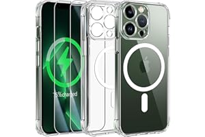 Qasyfanc Coque Magnétique pour iPhone 13 Pro avec Protection Caméra et 2 Pièces Verre Trempé, Coque iPhone 13 Pro Mince [Protection Militaire] Antichoc Dos Anti Rayures, Transparent