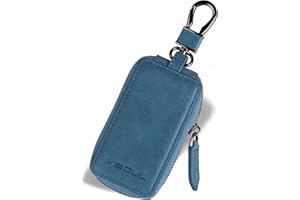 VISOUL Echt Leder Schlüsselanhänger Schlüsseltasche Auto Schlüssel Anhänger Antik Vintage Karabienerhacken Tasche Reißverschluss D02 Blau