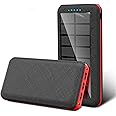 WFEI Solar Power Bank 80000Mah Solar Charger Fast Charging Portable Phone Charger External Backup Battery Pack with 3 USB Output,Red