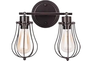 Luling Industrial Wall Sconce Rustic Loft Antique Wall Lights Wire Cage Adjustable Socket Edison Vintage Metal Retro Lamp Fixtures for Bedroom Gazebo (No Bulb) (with 2 Light) (Rust)