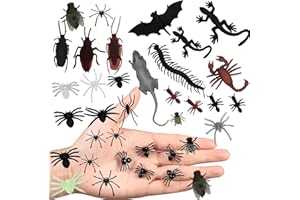 YELYAN 50 Stücke Kunststoff Realistische Bugs Insekten Kakerlaken Spinnen Scorpions Ratten Geckoes Hundertfüßer Fliegen Fledermäuse für April Fools Tag Dekoration Halloween Party（50PCS）