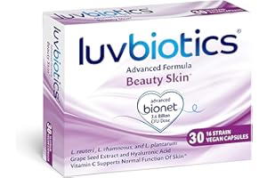 LUV BIOTICS Luvbiotics Probiotic Beauty Skin Vegan Supplements - 30 Capsules- Hyaluronic Acid + Grape Seed Extract + Vitamin C