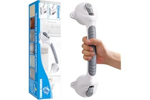 Casgee Maniglia per doccia senza fori, 38 cm maniglie per anziani, manico con ventosa fino a 110 kg, maniglia per vasca da bagno con allarme di aspirazione, maniglia portatile per doccia, WC, senza