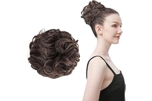 ‎CTDMJ Chignon Postiche Cheveux, Grande Postiches Bouclés, Poste cheveux Elastique Chignon, Postiche Chignon Désordonné Ondulés Chouchou Cheveux Naturel Faux Chignon Elastiquepour Femmes Fille (Brun)
