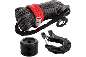 LDHHYH 1/4" Synthetic Winch Rope, 50 Ft Heavy Duty 10,000LBs Synthetic Winch Line Cable Rope with Hook, Universal Fit for Truck SUV Large Off-Road Vehicle (Black)