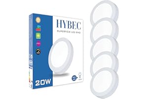 HYBEC - Downlight LED Techo Superficie 20W, Plafon LED Techo cocina, Plafon led techo baño, Plafon LED Techo, Blanco Frío 6500Kº (Pack 5)