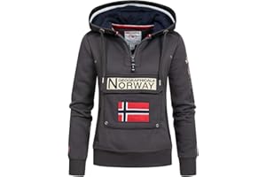 Geographical Norway GYMCLASS Lady - Felpa da Donna con Cappuccio e Tasche, a Maniche Lunghe, Casual