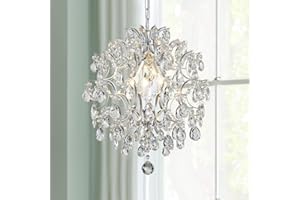 BESTIER Srebrny, nowoczesny żyrandol wiszący, kryształ, kropla deszczu, oświetlenie sufitowe, lampa do jadalni, łazienki, sypialni, salonu, 3 żarówki E14, wymagana średnica 40 cm, wysokość 45 cm