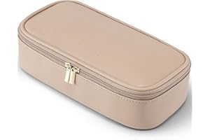 Vlando Reise Kosmetiktasche Klein, Make Up Tasche Damen, Tragbare Cosmetic Bag Organizer, Multifunktionale Schminktasche Damen aus wasserdichte Leder,Milchkaffee