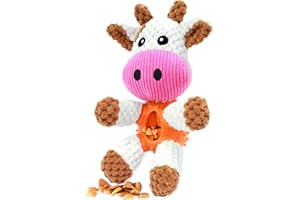 Sqinor Giochi per Cani Squeak Interattivi, Resistenti Peluche per Cani, Farciti Giocattoli per Cani Grandi Media e Piccoli (Mucca - Nuovo)