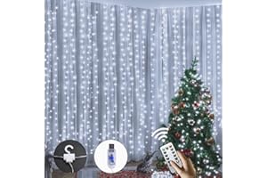 Wekrigh Tenda Luminosa, 300 LED 3 * 3 Luce per Tenda 8 Modalità Tenda di Luci Dimmerabile IP65 Impermeabile con Telecomando Tenda Luci Natale per Interni, Matrimoni, Finestre, Camera - Bianco Freddo